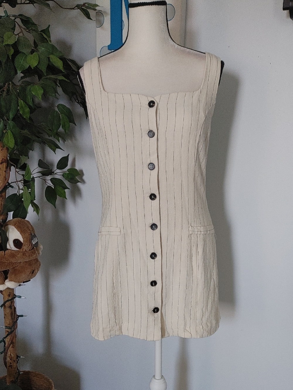 H&M Linen Blend Button-Front Dress M
